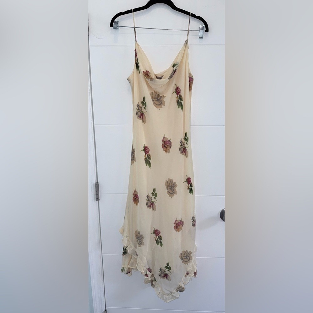 90s Y2k 100% Silk Asymmetric Hem Floral Slip Dress Deadstock Whim Starstruck 10